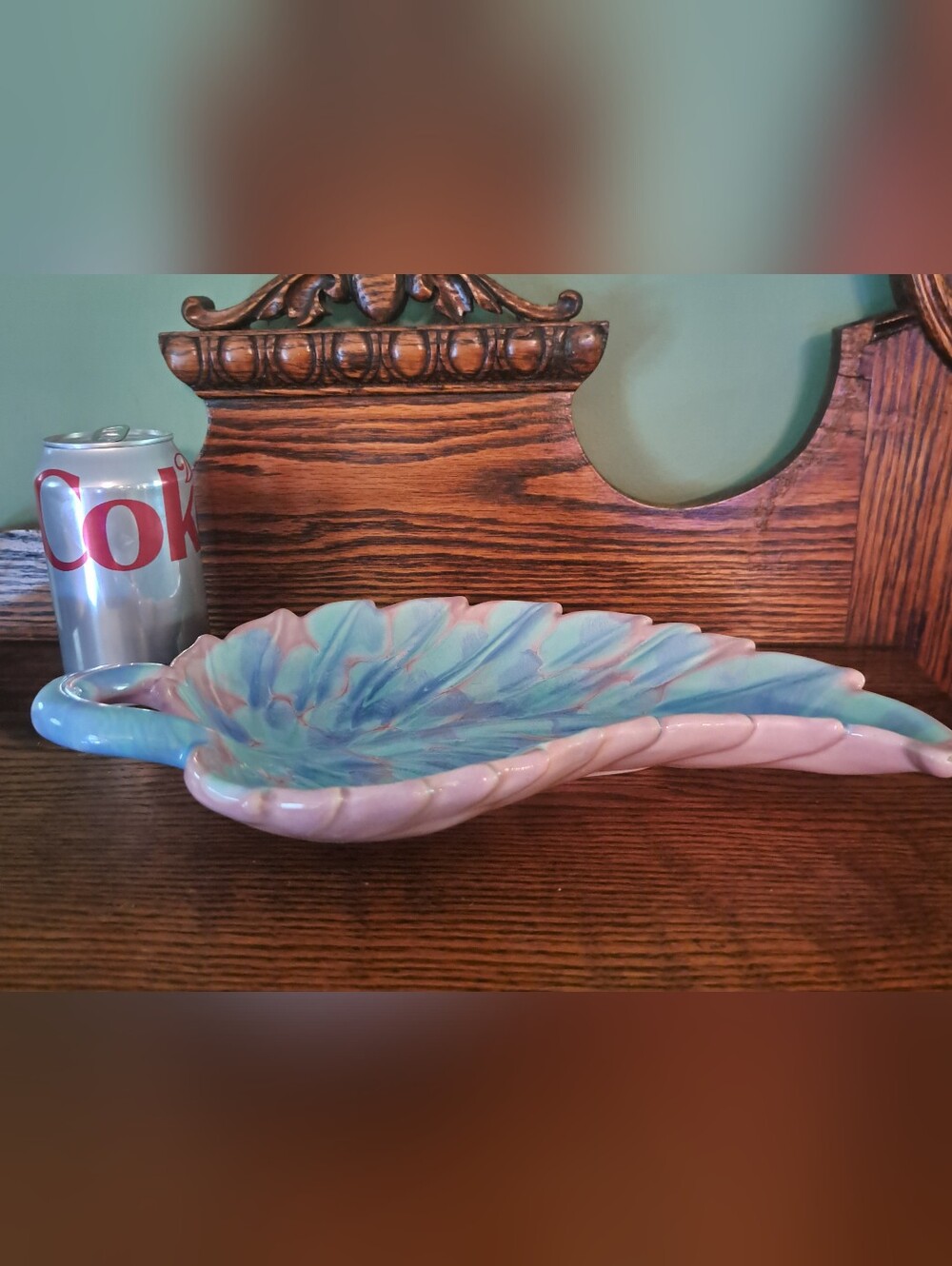 Handmade Pastel Leaf Ceramic Wall Accent in Mint and Peach